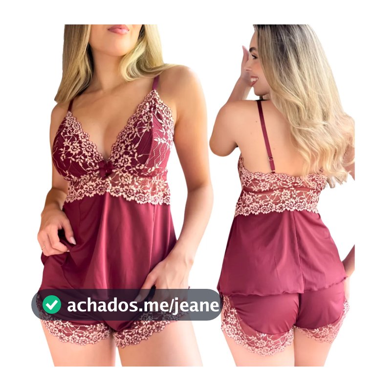 Baby Doll com Renda Bicolor Pijama em Suede Blusa e Short Confortavel e Fresquinho