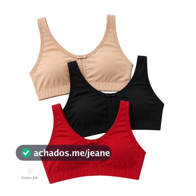 Kit 3 Top Sutiã Reforçado Sem Bojo Feminino Confortável Alças Largas Suplex M G GG Donna Juh