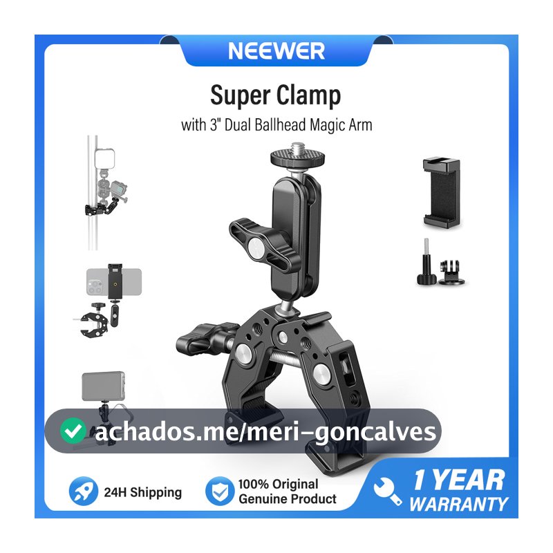 NEEWER Super Clamp Com Braço Mágico De Cabeça Esférica Dupla De 3 " , Adaptador De Montagem De Câmera De Roscas De 1/4 S