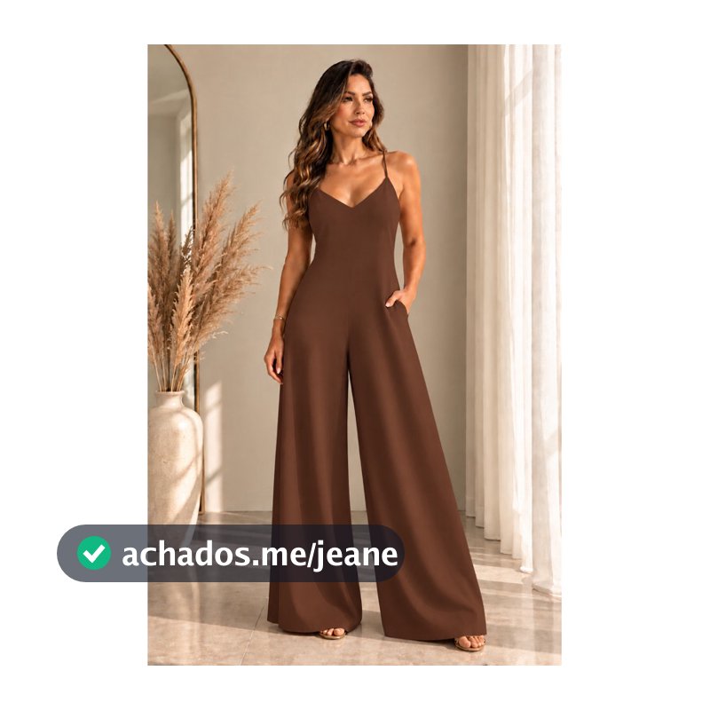 Macacão Feminino Longo Pantalona em Duna Alça Fina com Bolso Confortável