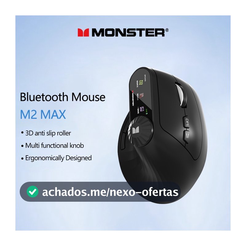 Monster M2 MAX Mouse Bluetooth Sem Fio Antiderrapante Design Ergonômico Luz Multi Dispositivo Compatível Com Bateria De