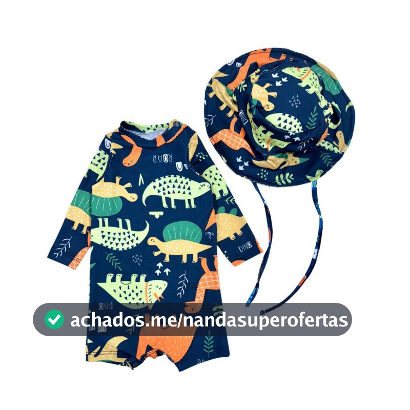 Macaquinho + Chapéu Proteção Solar Uv Praia Verão Menino Menina Roupa de Banho Piscina Bebê