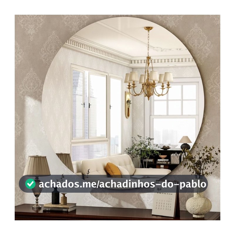 Espelho Redondo Lapidado 60x60cm Parede Sala Escritório Quarto Banheiro Lapidado