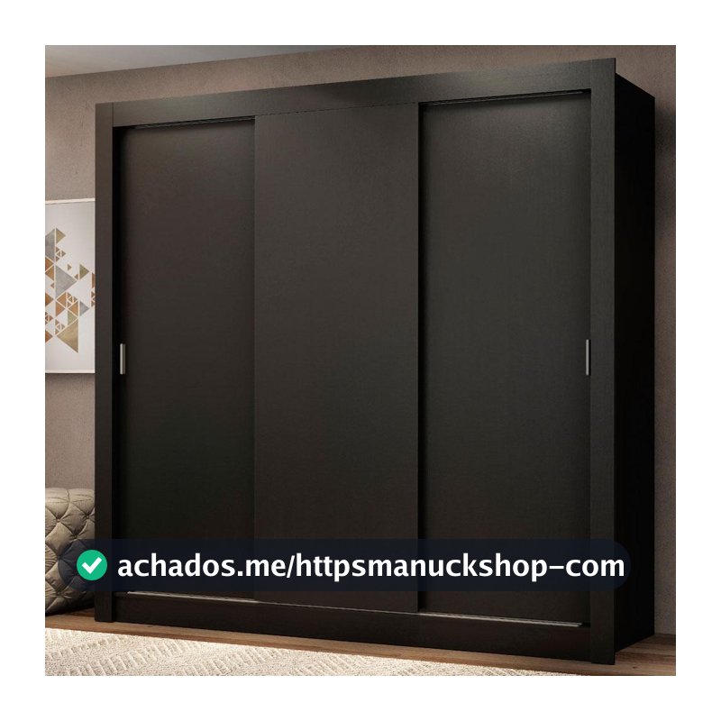 Guarda Roupa Casal Madesa Mônaco 3 Portas de Correr - Preto