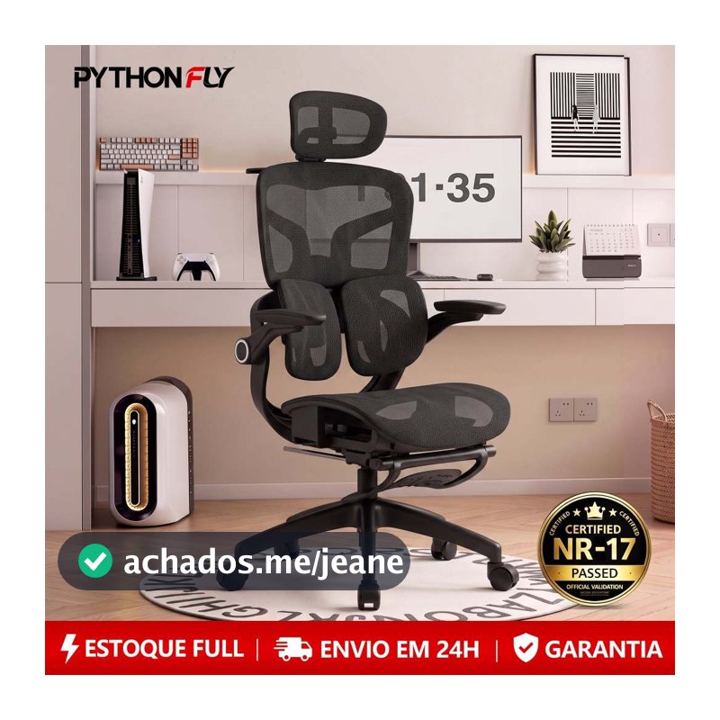Cadeira Ergonômica com Encosto 4D e Coluna S – Mesh Respirável, 3 Posições, Ajuste de Altura, Ideal para Home Office