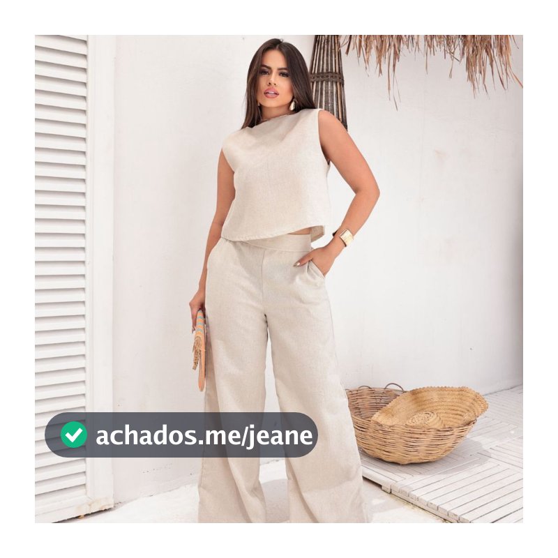 Conjunto Alfaiataria Social Feminino Calça e Blusa Em Linho