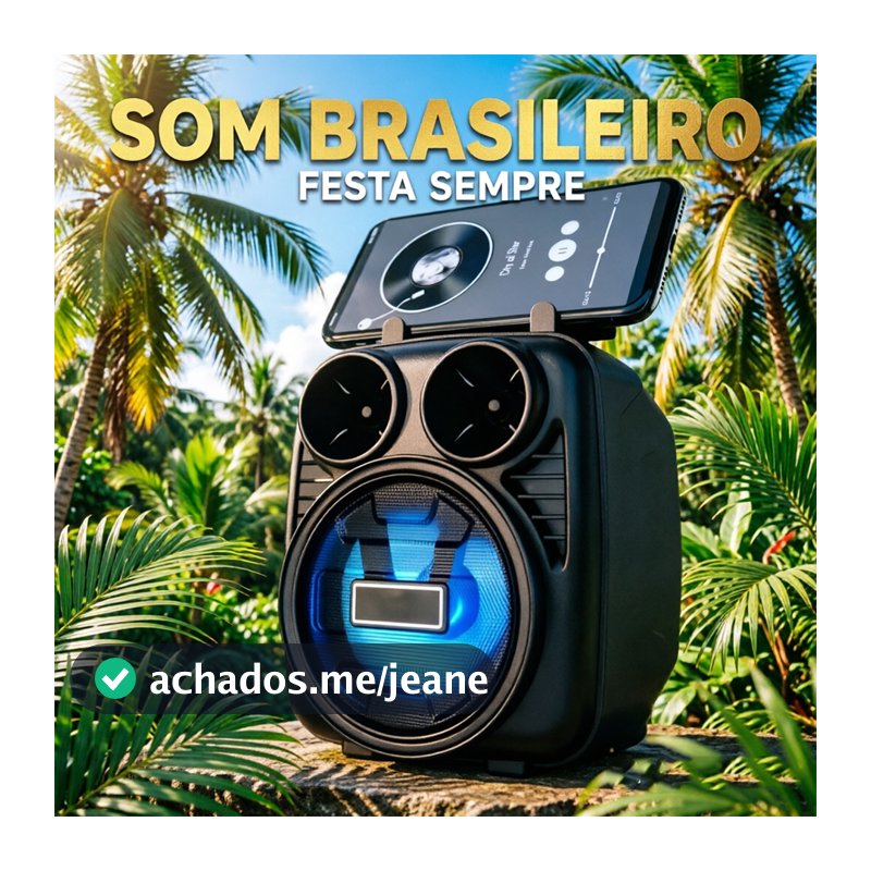 Caixa de Som Bluetooth Potente KTS, Recarregável, Rádio FM e Design Compacto Alto Falante, Led