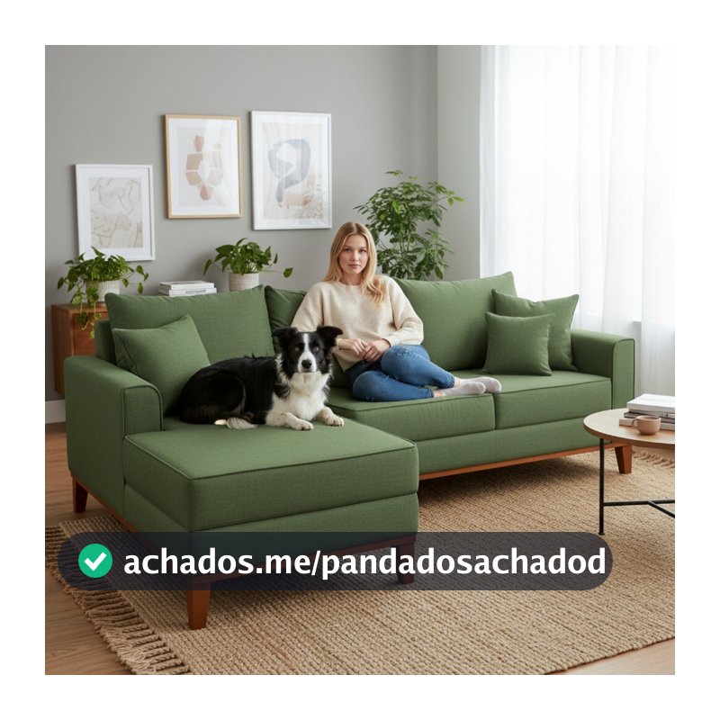 Sofá 3 Lugares Beny com Chaise Esquerdo Linho Verde Oliva