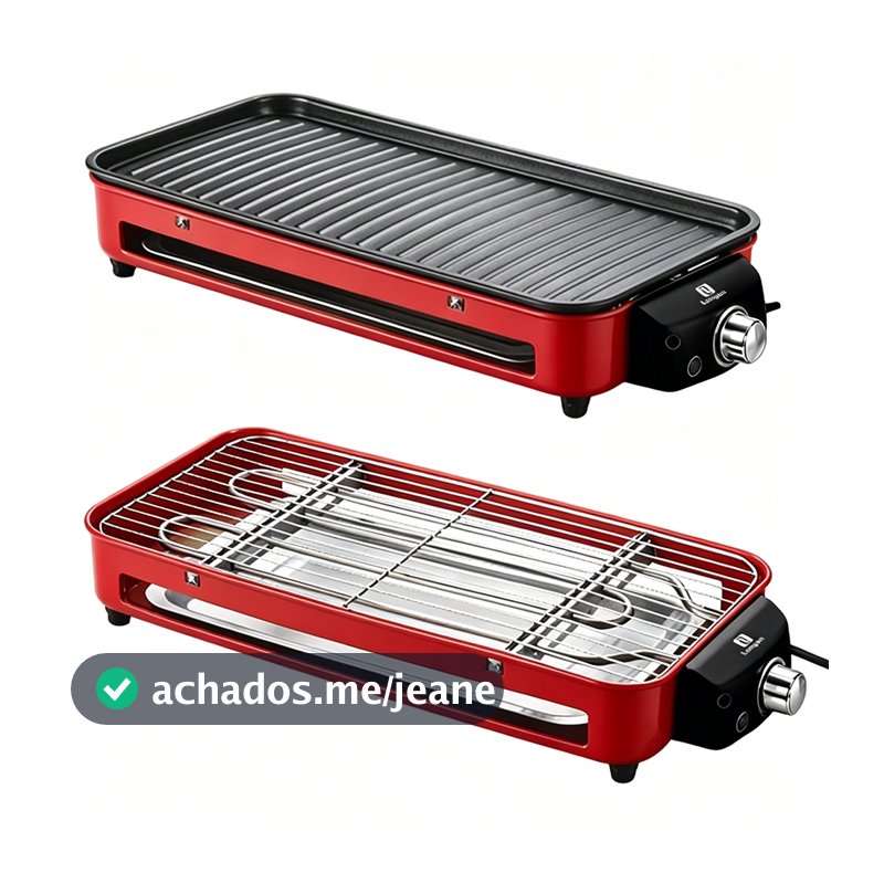 Churrasqueira Elétrica LONYAN 1500W 127V 220V Portátil Sem Fumaça Antiaderente Grelha 2 em 1 Chapa Plana Casa Churrasco