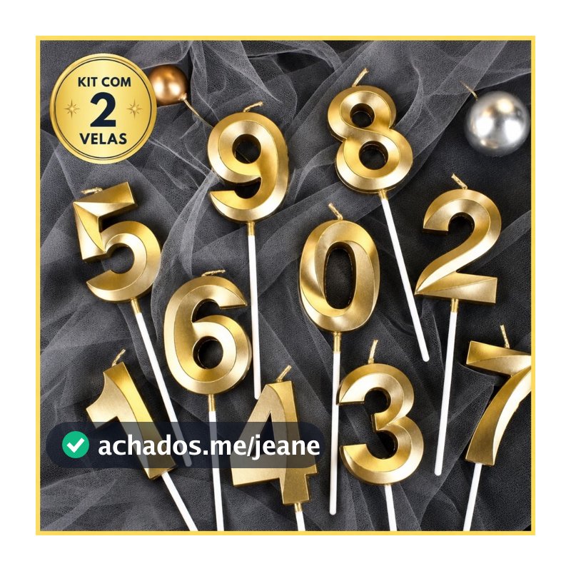 Kit 2 Velas de Aniversário  Dourada Design com Palito Diferente - Escolha o Número