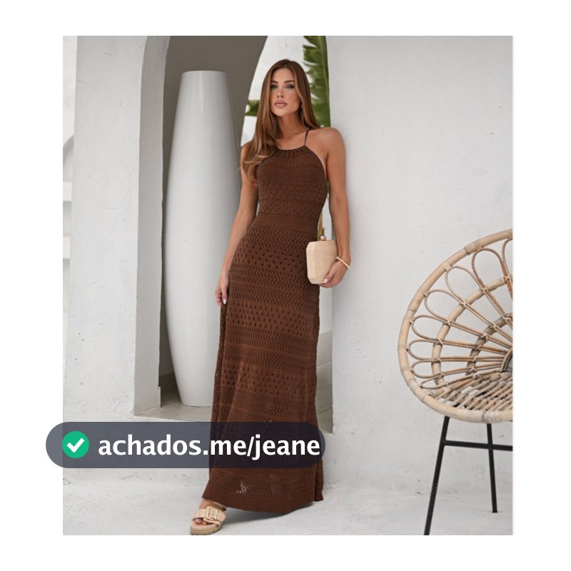 Vestido feminino de tricot costa aberta longuete crochê modal festa