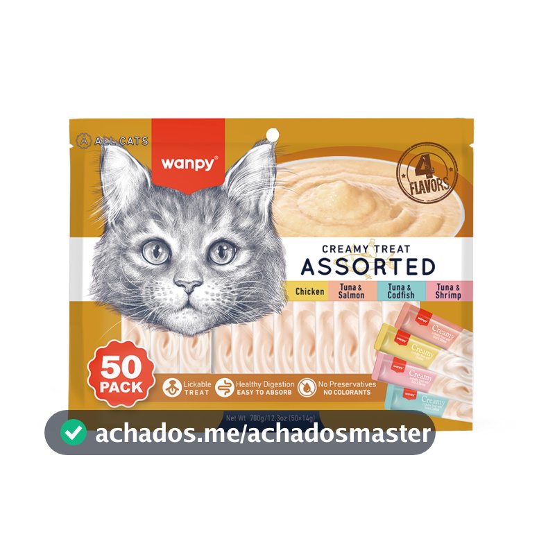 Creamy Wanpy Petisco Cremoso Para Gatos 14gx50 Tubos 700g Sabor Sortidos Truly