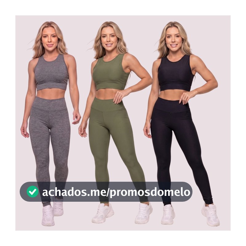 Kit 3 Conjuntos Calça Legging E Top Fitness Roupas Femininas Para Academia Suplex A21