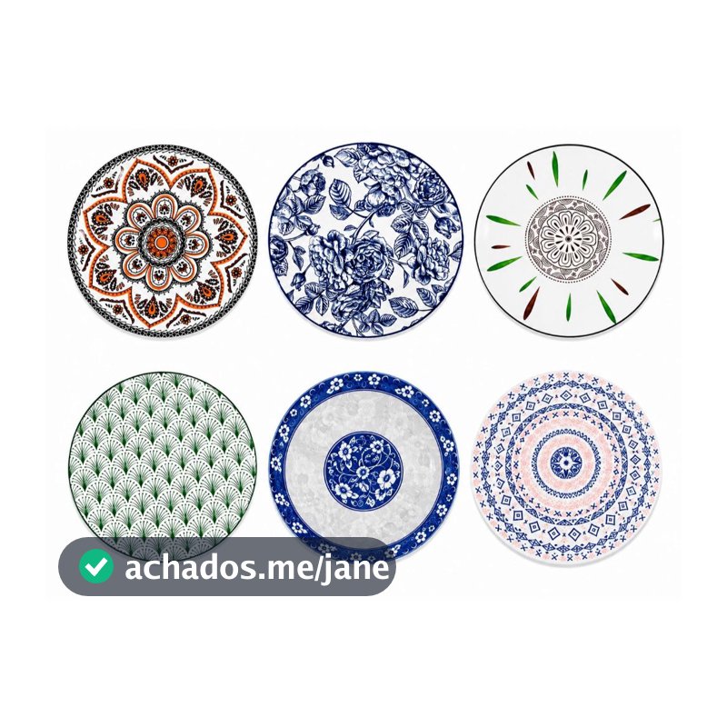 Jogo 12 Pratos Fundo Jantar Decorado Louça Cerâmica Resistente Lindo Premium 22cm