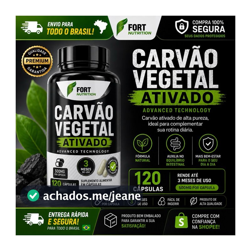 Carvão Vegetal Ativado – 120 /240/360 Cápsulas | Fort Nutrition