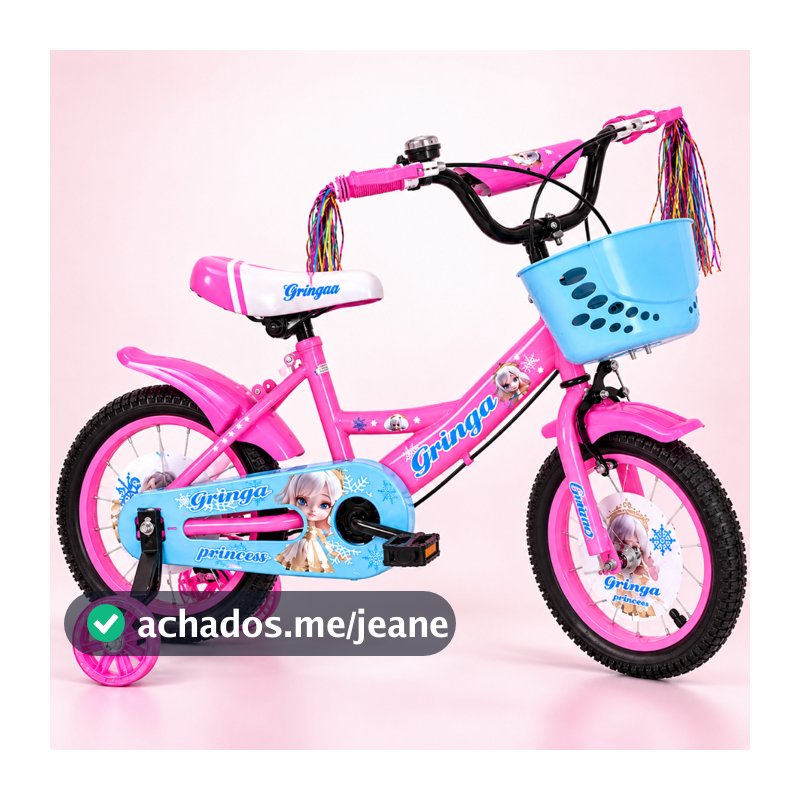 Bicicleta Infantil Menina Aro 14 Princesa 3-7 Anos com Rodinhas + Cestinha + LED – Completa e Segura