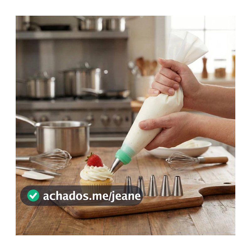 Kit Confeiteiro Saco Silicone Reutilizável + 6 Bicos Inox Confeitaria Profissional