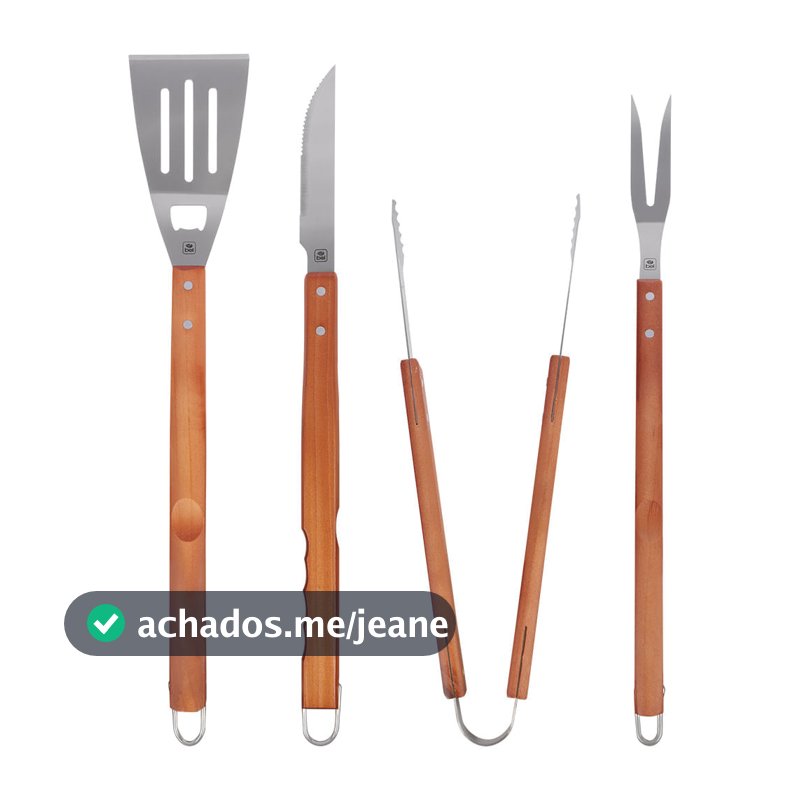 Kit Para Churrasco Inox Cabo de Madeira Grande 4 Peças Bel