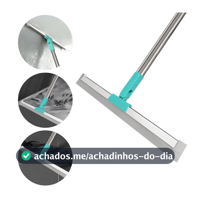 Rodo de Silicone Cabo 100CM/140CM Para Limpeza de Piso Vidros Com Gancho Secos e Molhados Uso Duplo Vassoura Mágica