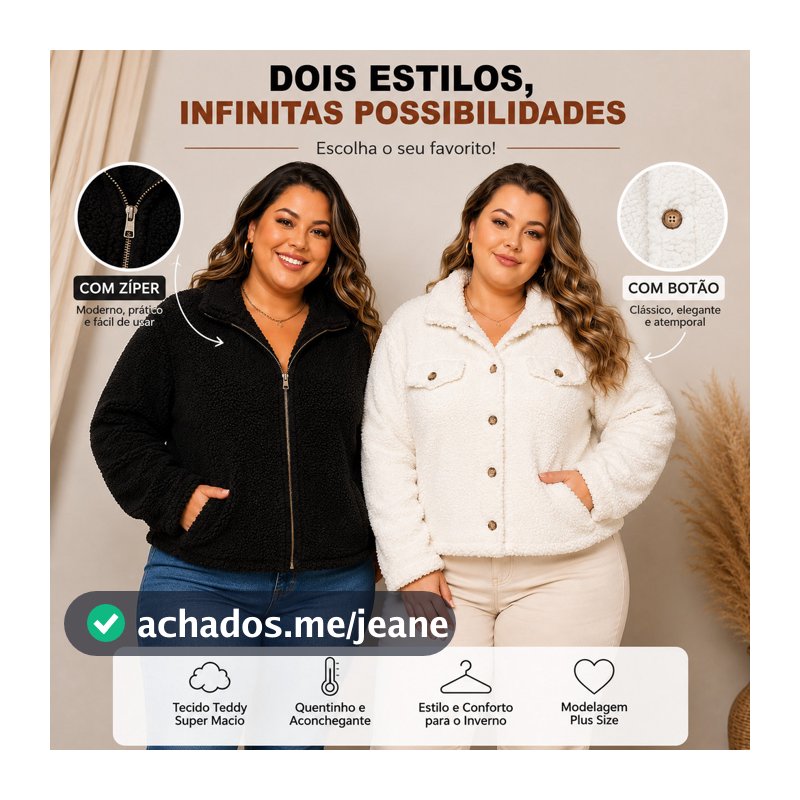 Casaco Feminino Peluciado Teddy Plus Size Inverno