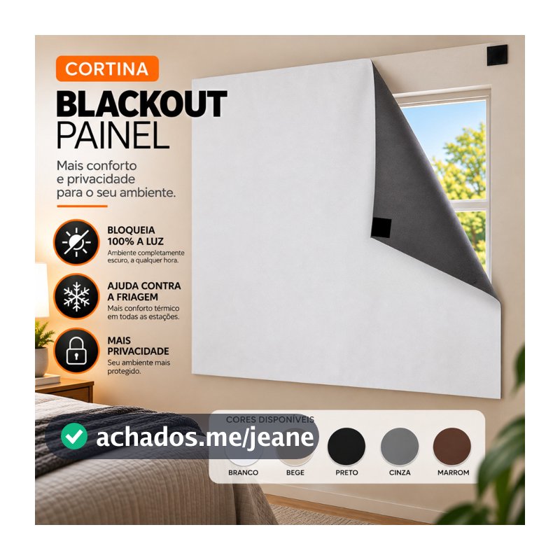 Cortina Blackout Painel com Velcro Adesivo Bloqueia a Luz Instalação Fácil Sala Quarto Banheiro Varias Cores