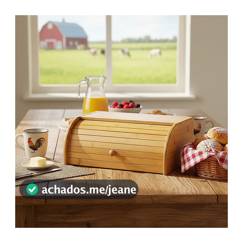 Porta Pão Bambu Com Tampa Retrátil 40X27X16CM Perfeita Para Armazenar Pães Bolachas Resistente