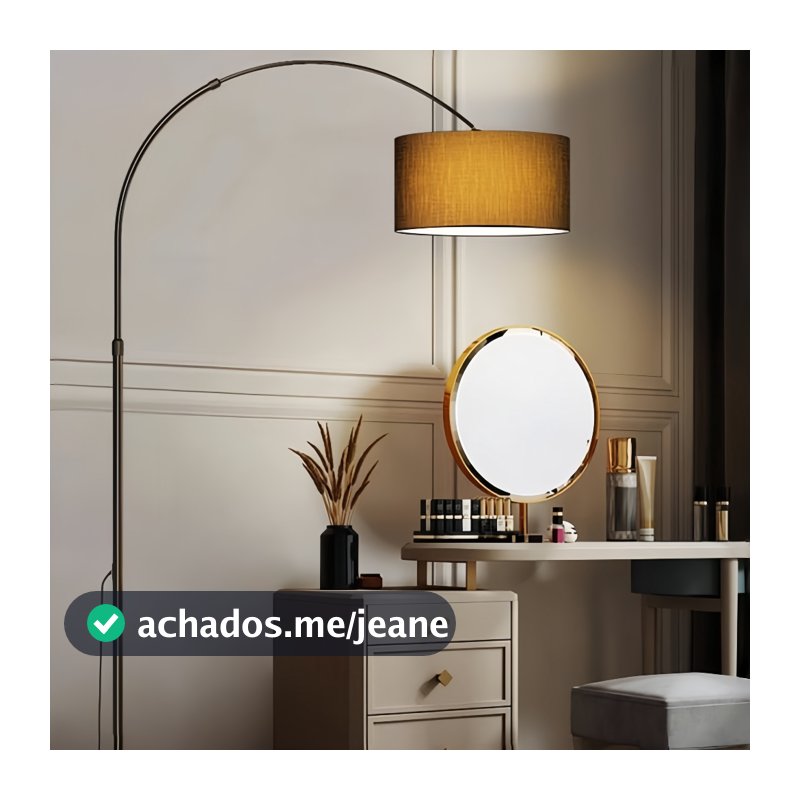 Luminária de Chão Arco Preto Metal, Abajur PVC com Interruptor de Pé, Luz Suave Decorativa para Ambientes Internos