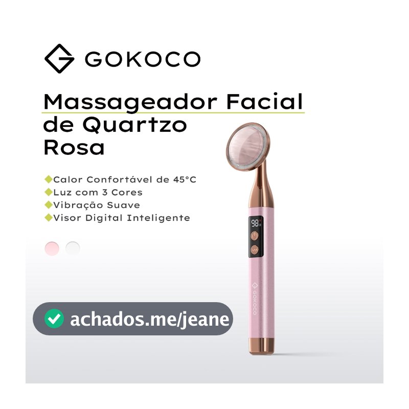 GOKOCO Massageador Facial Elétrico Quartzo Rosa com 3 Cores LED, Vibração, Aquecimento 45°C e Display Digital