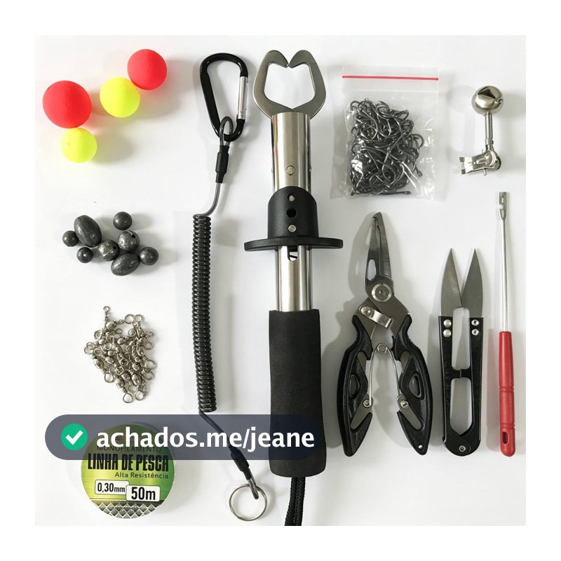 Kit 139 Peças Ferramentas de Pesca Alicate Multifuncional+Pegador de Peixe com Corda Anti‑Queda,Anzóis,Chumbadas,Tesoura