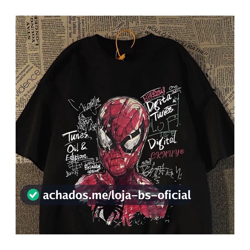 BEAST FASHION unissex oversized Camiseta Anime Aranha em Estilo Desenho Sketch e Grafites Preto Camisa