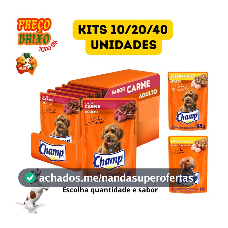 CHAMP SACHÊ PARA DOG IRRESISTÍVEL 85G (ESCOLHA CATEGORIA E SABOR) KIT 10/20/40 UN