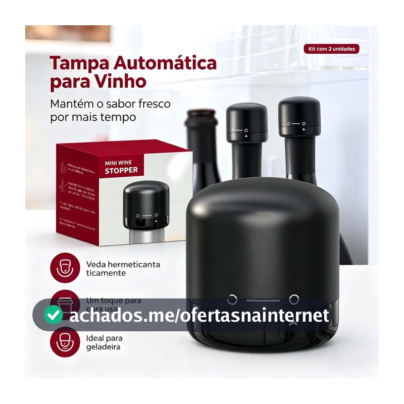 Kit 2 Rolhas para Garrafa de Vinho e Champanhe Tampa Hermética de Pressão Reutilizável