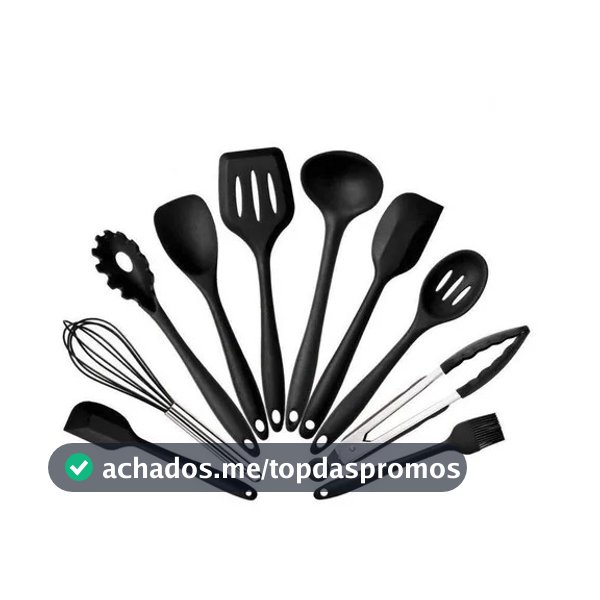 Jogo 10 Colheres De Silicone Inox Utensílios Cozinha