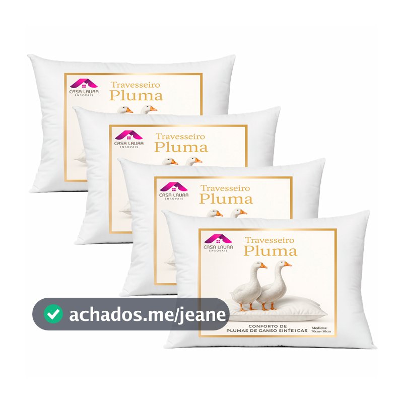 Kit 4 Travesseiro Pluma de Ganso Luxo Descanso Antiacaro 70x50cm Toque Macio Sintético