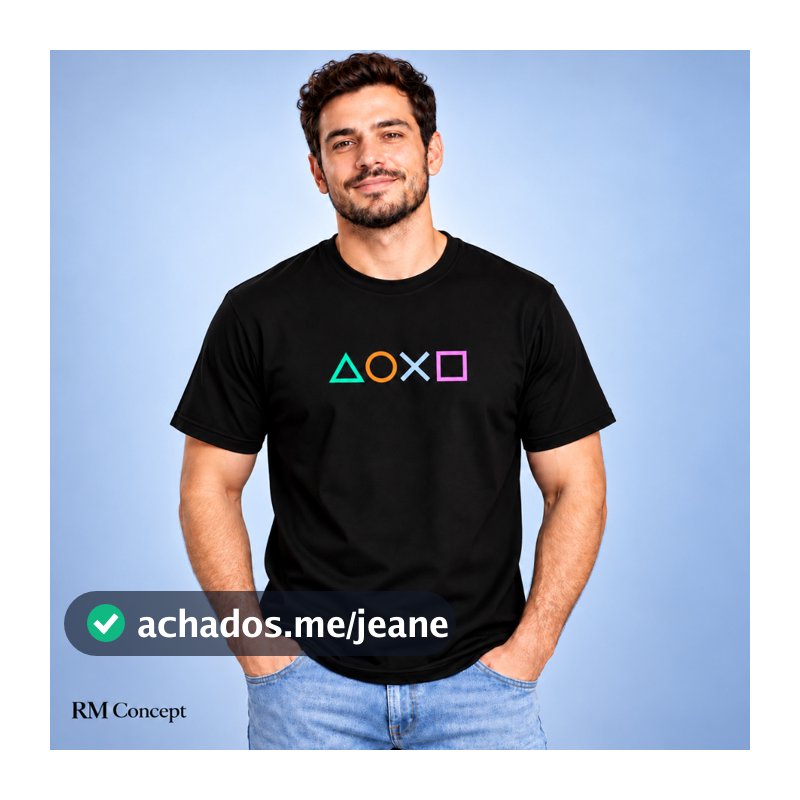 Camiseta Gamer Playstation Geek Camisa Controle Símbolos Masculina 100% Algodão Toque Macio Leve e Confortável