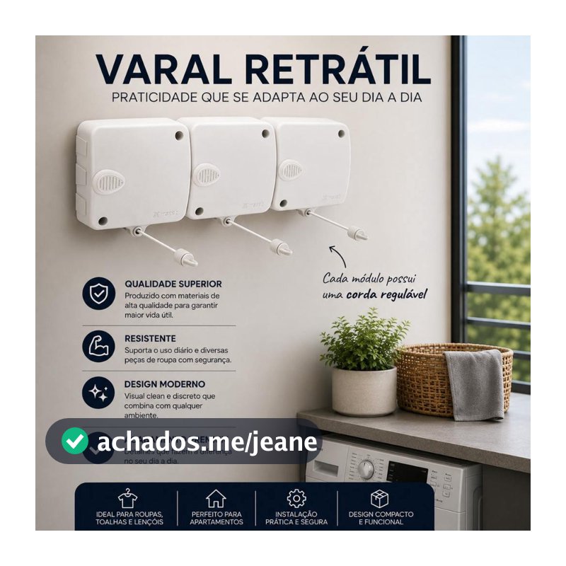 Varal Retrátil Automático Modular de Parede Stendmax Maxeb 6m Cada Corda suporte 6kg cada