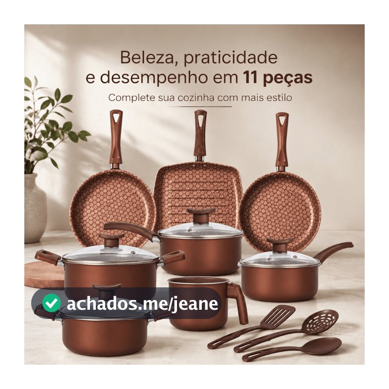 Jogo de Panelas Antiaderente 11 Peças com Chapa Grill - Com Tampas de Vidro e Utensílios, Cabos Térmicos
