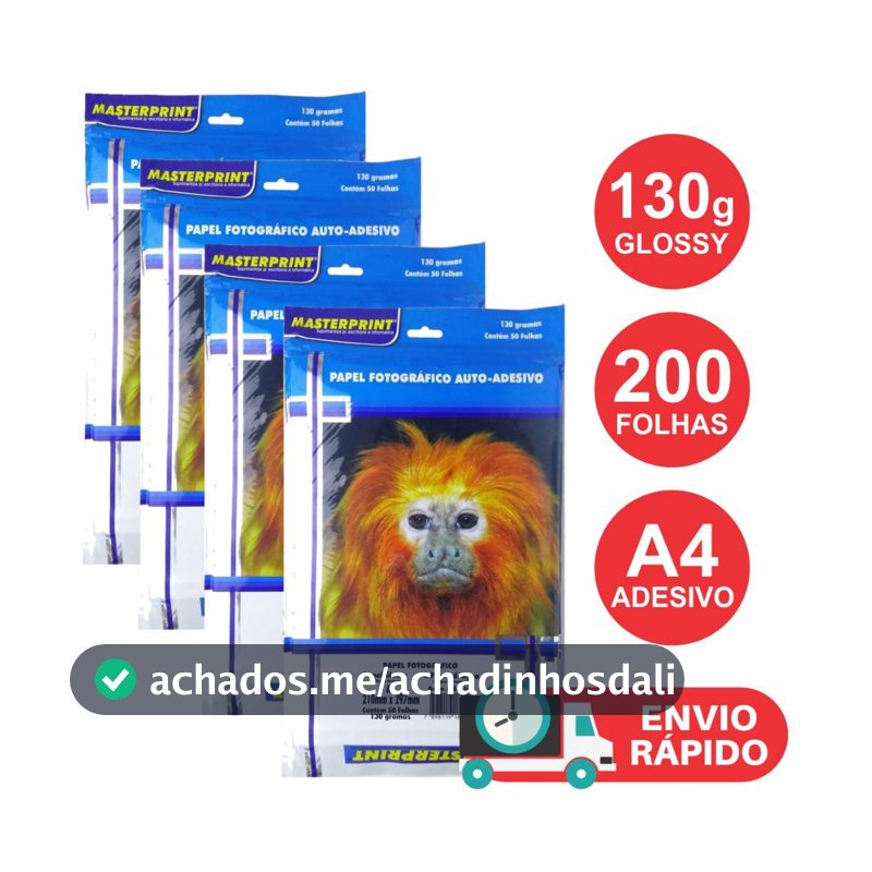 Papel Fotográfico ADESIVO Glossy 130gr Kit 200 Folhas À Prova D'água