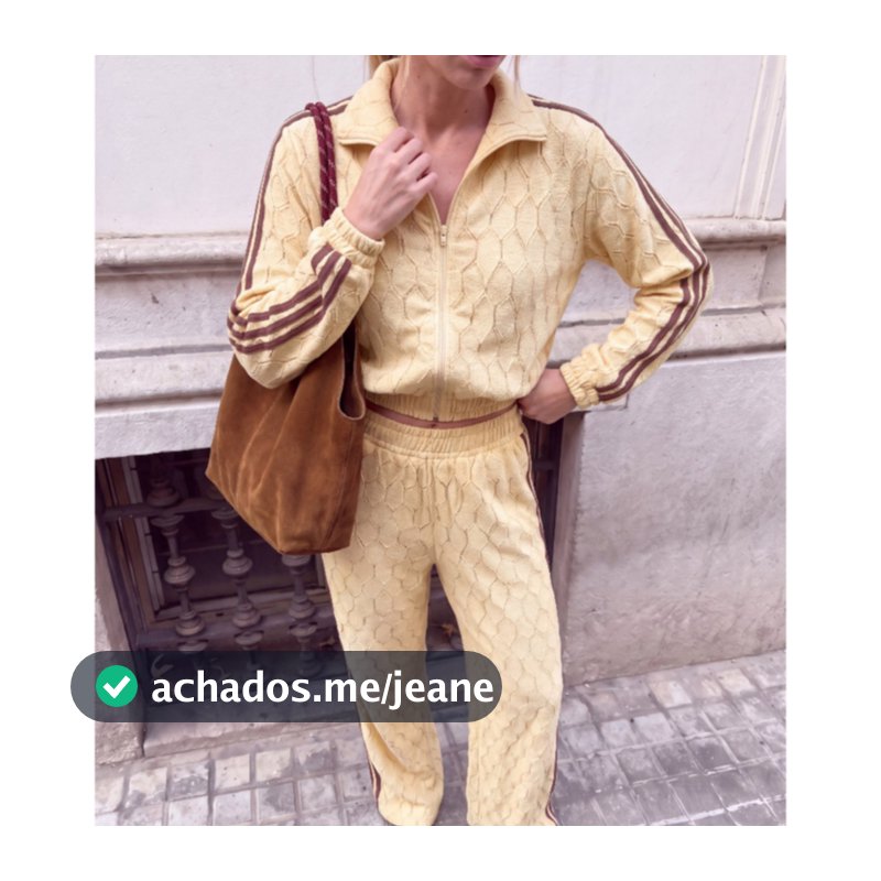 Conjunto Tricô Feminino Jaqueta Cropped e Calça Pantalona