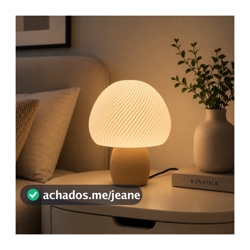 Abajur de Mesa Cogumelo LED Bivolt Luminária Decorativa Quarto Sala Cabeceira Setup Luz Quente