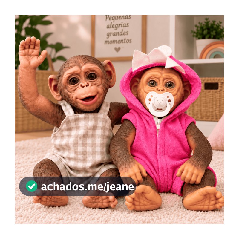 Boneco Macaco Bebê Realista em Vinil 30 CM Bambo Zoo Zonk Olhos Naturais