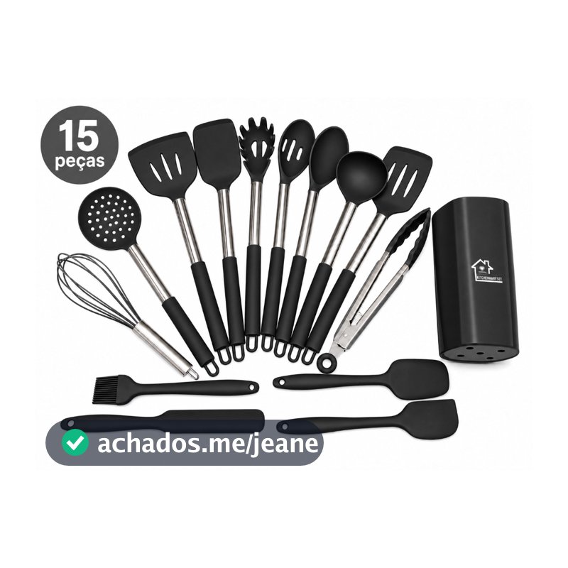Kit Cozinha De Silicone Cabo De Aço Inox 15 peças Grande Alta Qualidade
