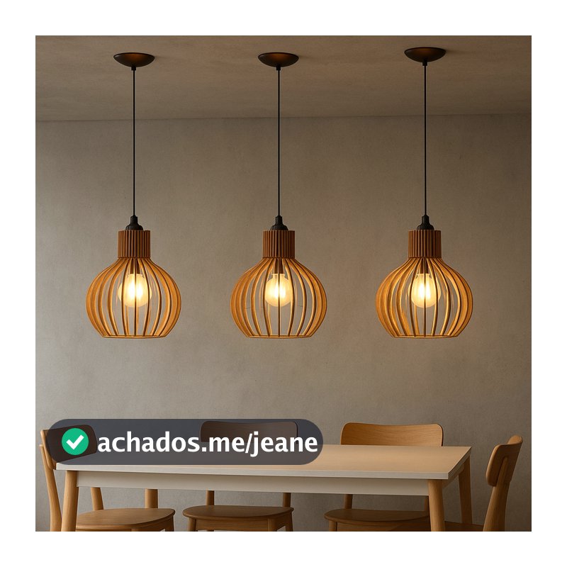 Kit 3 Pendente Luminária Teto Lustre Sala Cozinha PP Madeira Modelo Veneza Reforçado Decorações