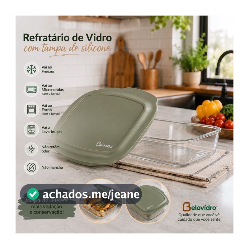 Refratário de Vidro 3,8 Litros com Tampa de Silicone Assadeira 1 ou 2 Unidades Forno, Freezer, Micro-ondas e Lava-Louças
