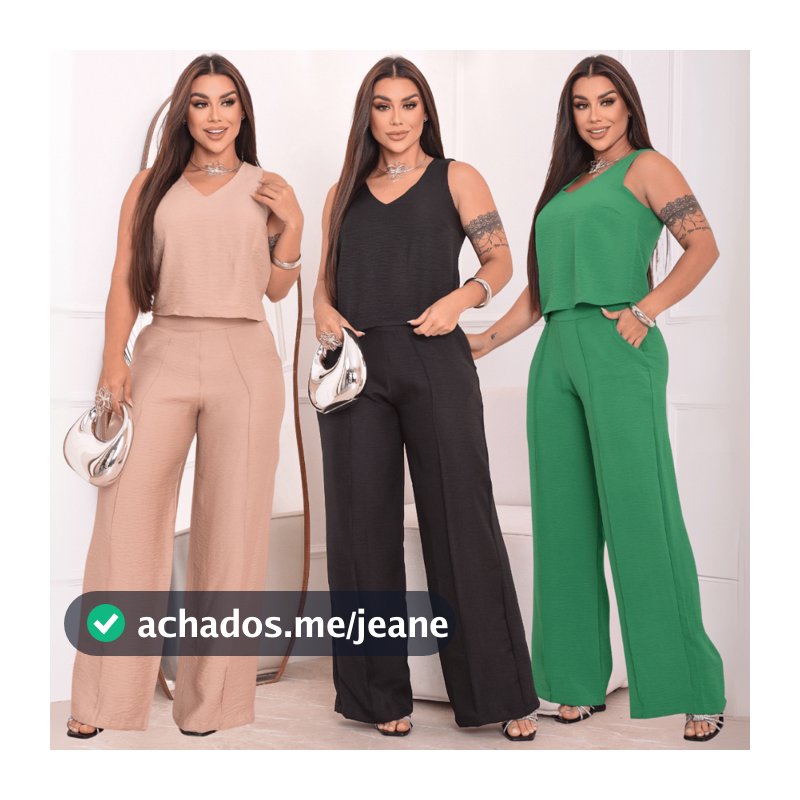 Conjunto Social Feminino Alfaiataria Blusa Regata Calça Pantalona Wide Leg Luxo