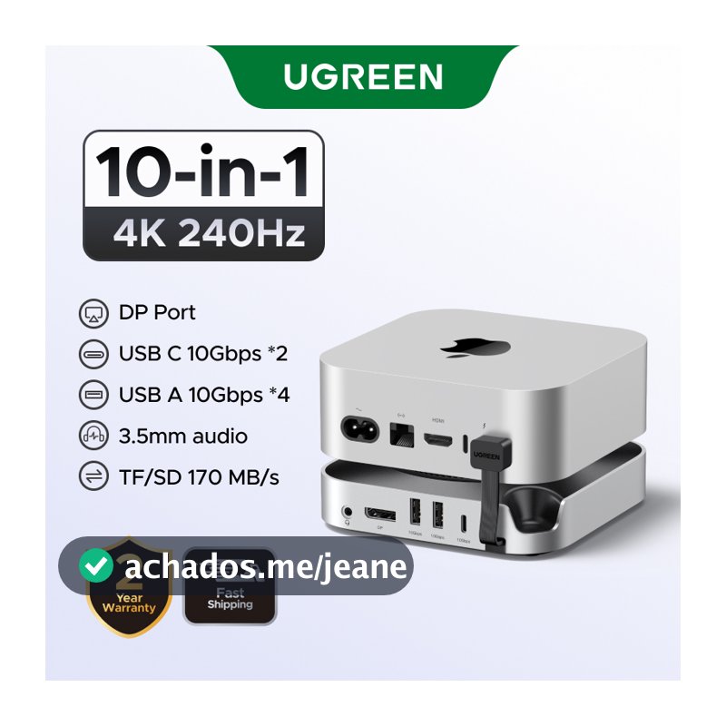 UGREEN 10Gbps 4K @ 240Hz 2xUSB-C Para DP 1xUSB 3.2 Gen2 10Gbps 4xUSB-A 3.2 10Gbps HUB 1xSD & TF 1xM . 2 Nvme 1x3.5MM Mul