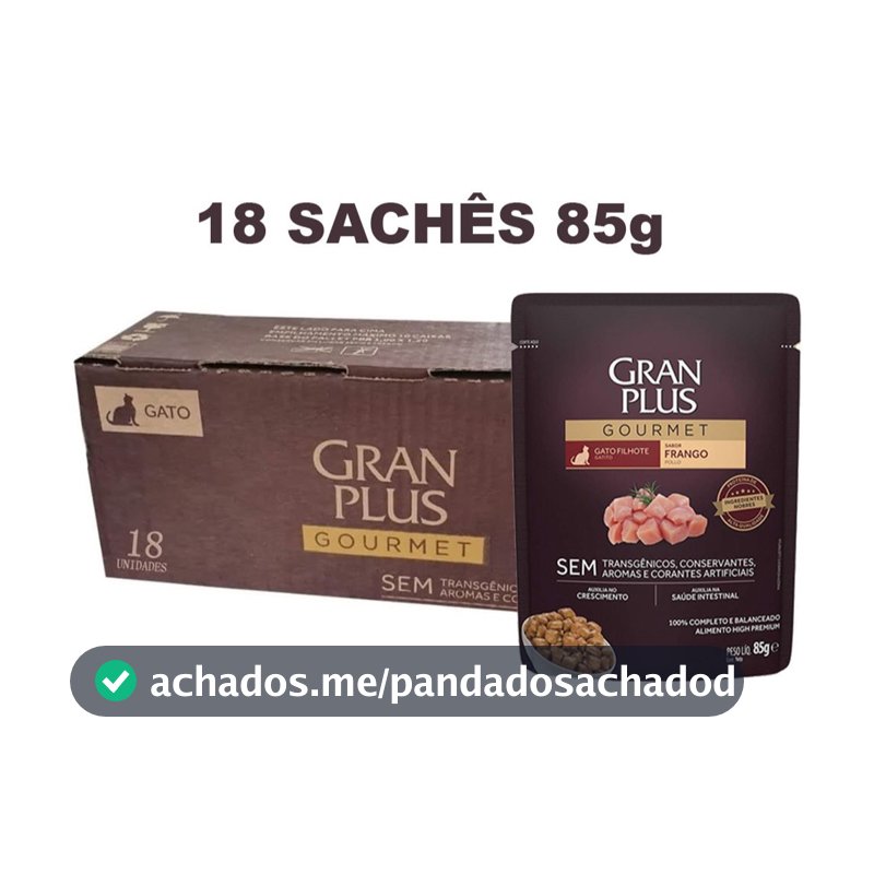 Ração Úmida Sachê GranPlus Gatos Filhotes sabor Frango kit 18un de 85g  Vencimento Nov 26