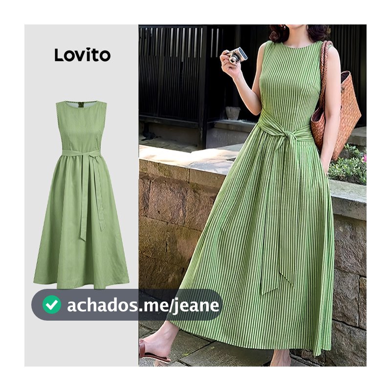 Lovito Vestido Elegante Drapeado Estilo College Verde de Primavera/verão para mulheres L198ED3244