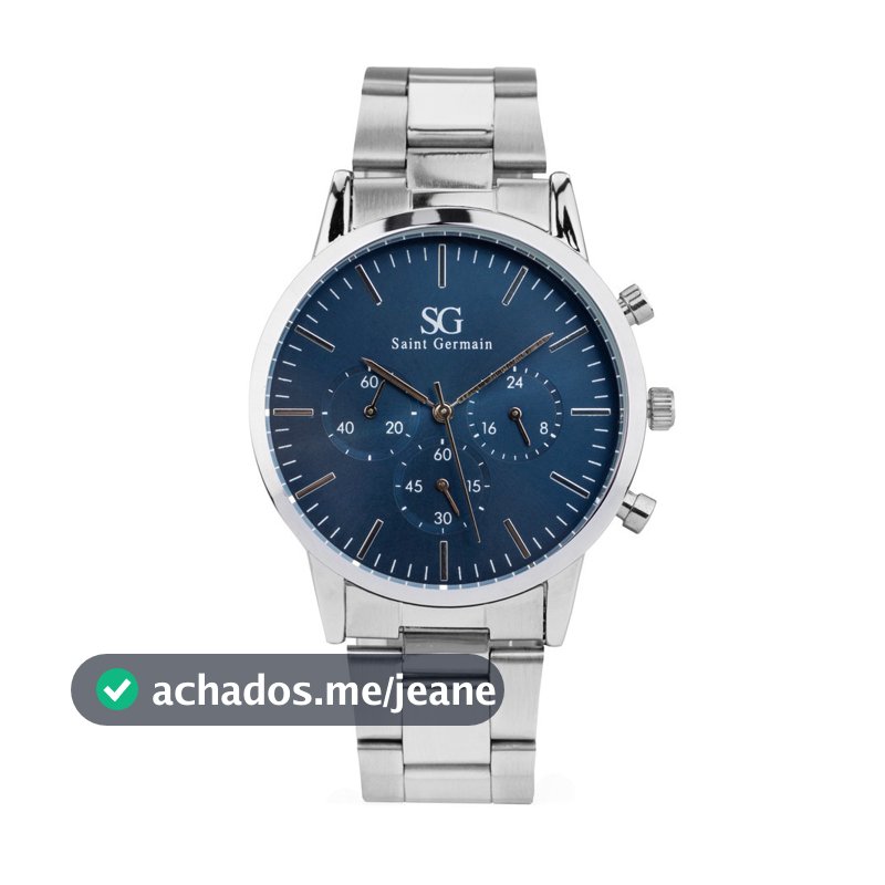 Relógio Masculino Prata Saint Germain Chrono Blue Silver 42mm - Fundo Azul