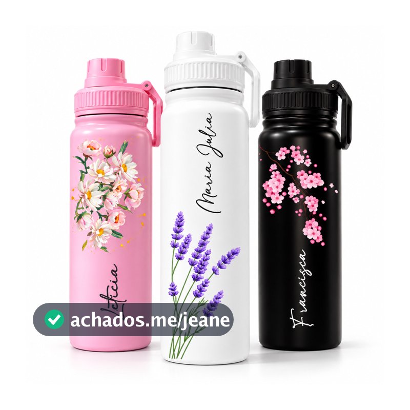 Garrafa Térmica Inox 800ml Personalizado Aesthetic Floral Feminina Delicada -  Presente  - Trabalho - Academia